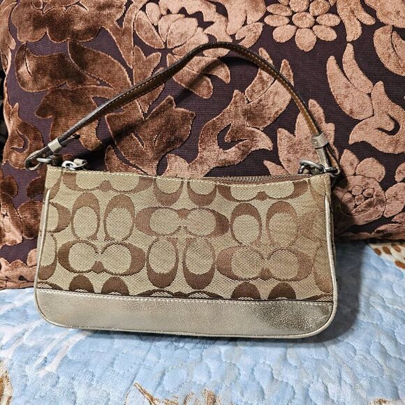 2005 Metallic champagne suede y2k Coach Demi Shoulder Bag - Picture 2 of 7